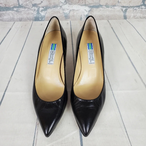Vintage Italian Leather Kitten Heels Black Leather Pointed Toe Size 40 1/2=9-9.5 - Picture 8 of 15